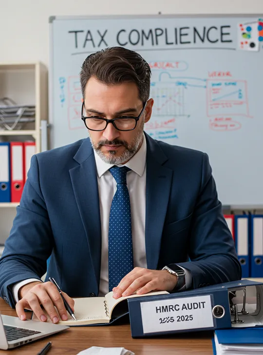 He types notes on his laptop