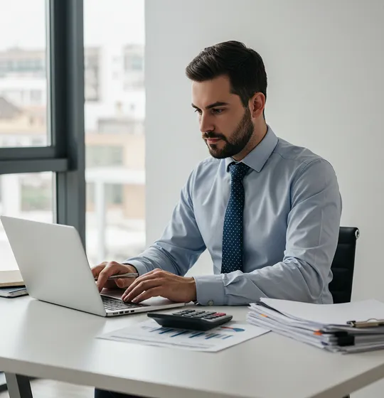 accountant hands calculator report