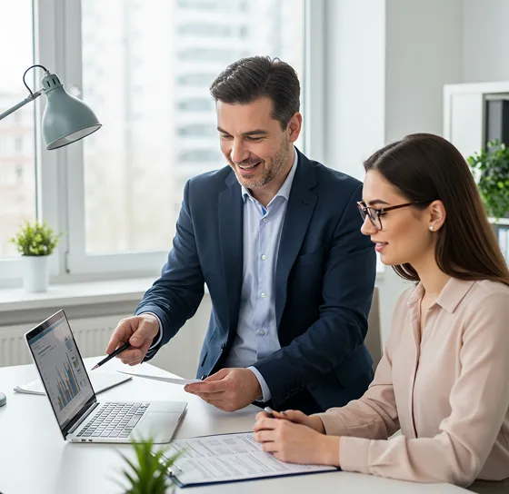 female accountant calculator document