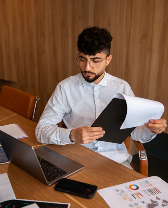 accountant analyzing revenue report