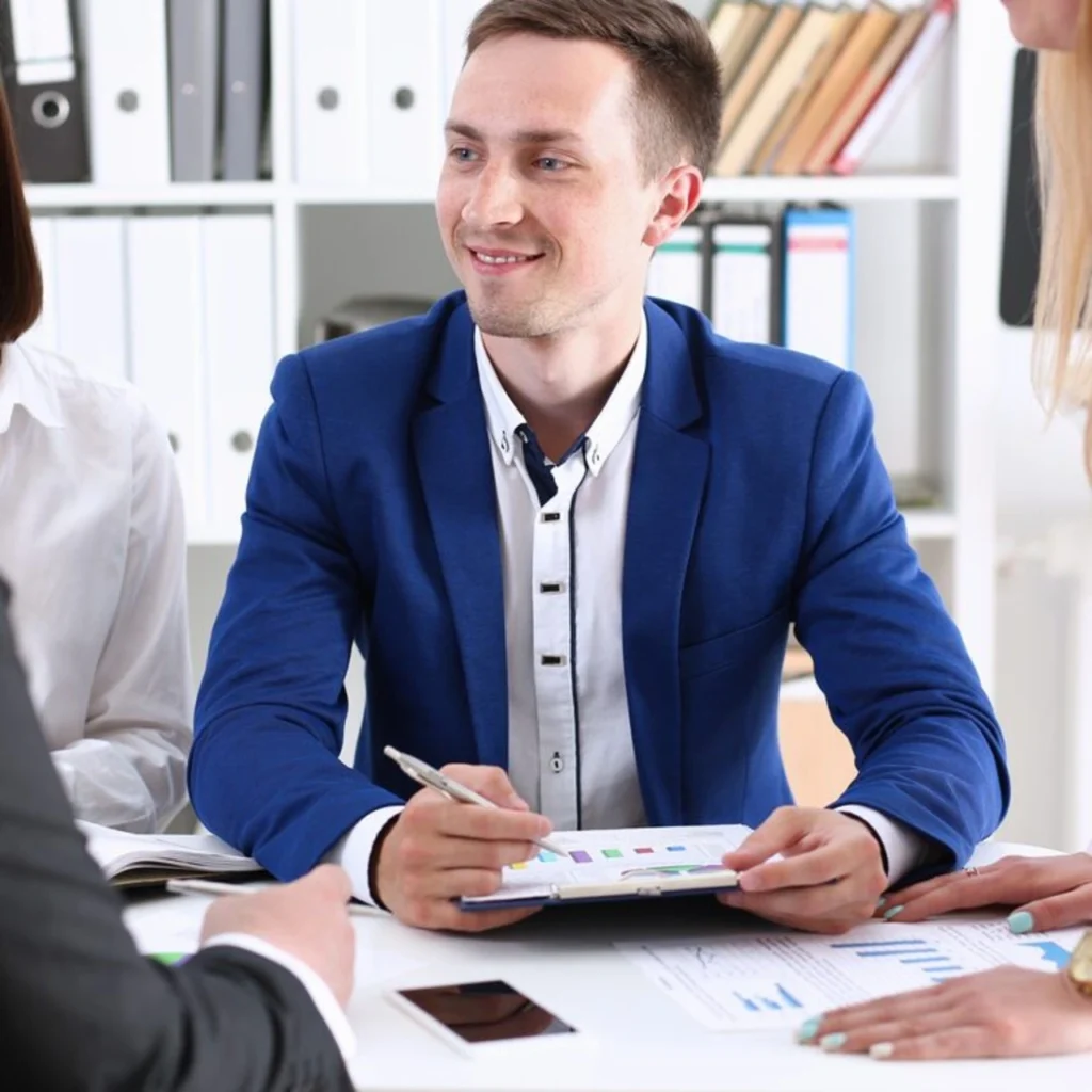 group people sit office deliberate problem